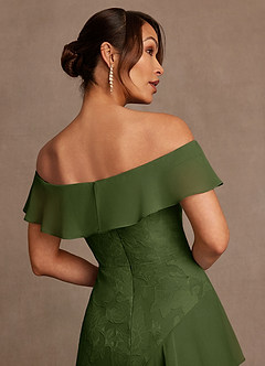 Azazie Marina Mother of the Bride Dresses Olive A-Line Off the Shoulder Floral Burnout Dress image6