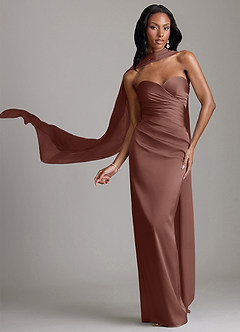 Azazie Sonora Brudtärnklänningar Klä av Tubklänning i Stretch Satin Axelbandslös Espresso image1