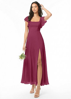 Azazie Bondi Brautjungfernkleider A-Linie Gestreift Chiffon Kleid Maulbeerrot image1