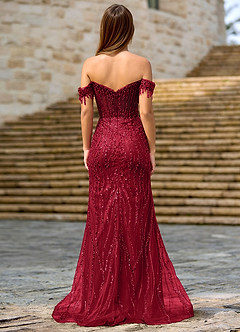 Zinanam Bourgogne Robe de bal trapèze à fleurs 3D image6