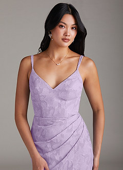 Azazie Leo Bridesmaid Dresses Lilac Sheath Pleated Floral Burnout Dress image5
