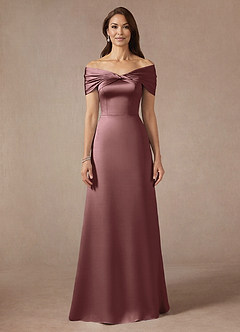 Azazie Amelia Mother of the Bride Dresses Vintage Mauve A-Line Off the Shoulder Stretch Satin Dress image3