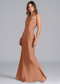 Azazie Driea Brudtärnklänningar Klä av Sjöjungfru i Stretch Satin Ena axeln Bronzer image6