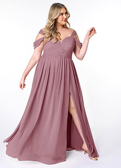 Azazie Lianne Bridesmaid Dresses Vintage Mauve A-Line Off the Shoulder Chiffon Dress image10