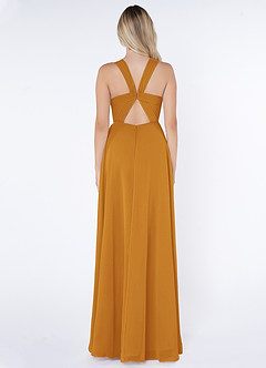 Azazie Jane Bridesmaid Dresses Butterscotch A-Line V-Neck Pleated Chiffon Dress image2