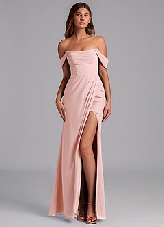 Azazie Johana Jurken voor bruidsmeisjes Converteerbaar Jurk van Chiffon met Zeemeermin Off the Shoulder Poederroze image1