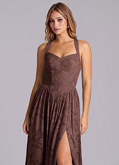 Azazie Francis Bridesmaid Dresses Espresso A-Line Corset Floral Burnout Dress image7