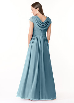 Azazie Organa Bridesmaid Dresses Moody Blue A-Line Pleated Chiffon Dress image2