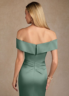 Azazie Laredo Mother of the Bride Dresses Eucalyptus Mermaid Off the Shoulder Stretch Satin Dress image7