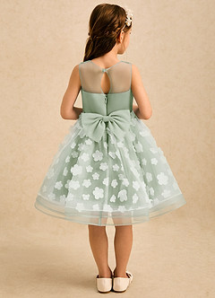 Azazie Billie Flower Girl Dresses Dusty Sage Ball-Gown Pleated Matte Satin Dress image2