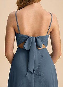 Azazie Shale Junior Vestido de Neptuno de Gasa de Corte en A con Lazo image7