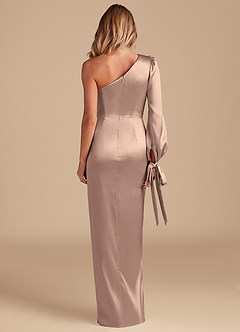 Azazie Asher Final Sale Taupe Sheath One Shoulder Metallic Satin Dress image6