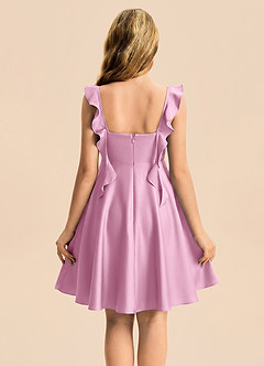 Azazie Kira Junior Vestido de Rosa Caramelo de Satén Elástico de Corte en A con Volante image2