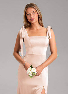 Azazie Frostine Vestidos de damas de honor Vestido de Rosa Rubor de Satén Elástico de Corte en A con Lazo image4