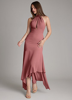 Azazie Magda Jurken voor bruidsmeisjes Jurk van Chiffon met Zeemeermin Hoge Kraag Amethist image5