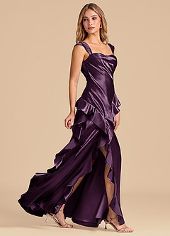 Azazie Sloane Robes de demoiselle d'honneur Robe Trapèze en Satiné métallisé Encolure en Forme de Cœur Prune image3