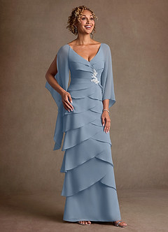 Azazie Arabinda 신부의 어머니 드레스 쉬스 셔링 쉬폰 플로어 길이 드레스 image1