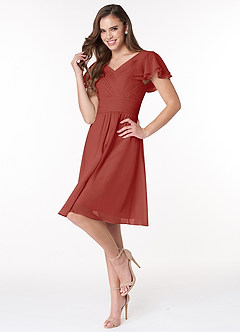 Azazie Hadley Final Sale A-Line Pleated Chiffon Knee-Length Dress image4