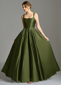 Azazie Verina Bridesmaid Dresses Olive A-Line Pleated Stretch Satin Dress image4