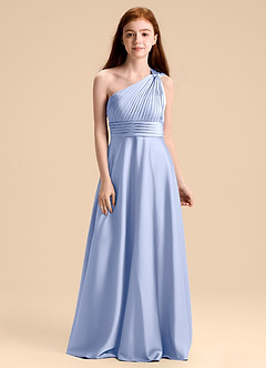 Azazie Charlize Junior Ice A-Line Pleated Stretch Satin Dress image1