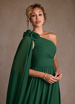 Azazie Lancaster Mother of the Bride Dresses Dark Green A-Line One Shoulder Chiffon Dress image4