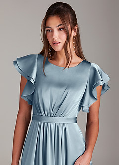 Azazie Daphne Modest Bridesmaid Dresses A-Line Ruched Stretch Satin Floor-Length Dress image5