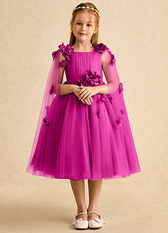 Azazie Staria Flower Girl Dresses Fuchsia Ball-Gown Ruched Tulle Dress image1