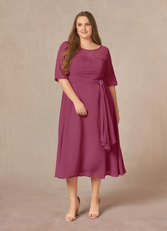 Azazie Naomi Mother of the Bride Dresses Mulberry A-Line Boatneck Pleated Chiffon Dress image3