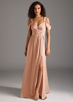 Azazie Lianne Bridesmaid Dresses Rose Gold A-Line Off the Shoulder Stretch Satin Dress image8