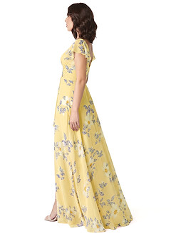 Azazie Omari Robes de demoiselle d'honneur Robe Trapèze en Mousseline de soie Sorbet Au Citron,Fleurs Du Nouvel An image3