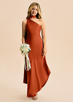 Azazie Briony Junior Etui Plissee Stretch-Satin Kleid Paprika image1