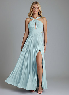 Azazie Hosanna Bridesmaid Dresses Sea Glass A-Line Pleated Chiffon Dress image6