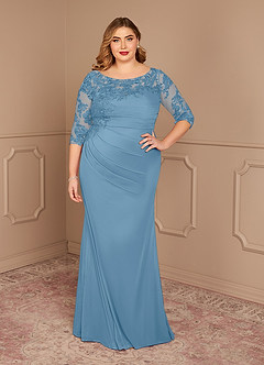 Azazie Alisondra Mère de la mariée Robes Robe Fourreau en Dentelle Dentelle à encolure dégagée Acier Bleuté image8