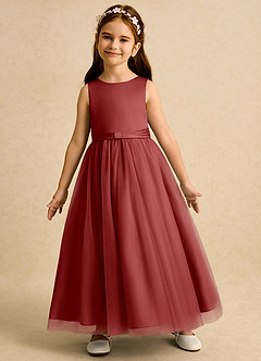 Azazie Lior Flower Girl Dresses Rust Ball-Gown Pleated Tulle Dress image4
