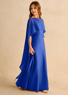 Azazie Fishie Girls Formal Robe Demoiselle D'honneur Fillette Robe Trapèze en Mat Satiné Bleu Roi image6