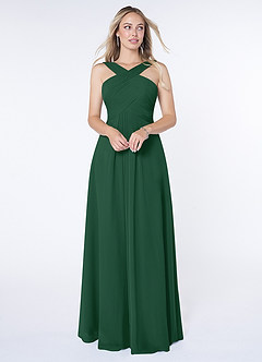Azazie Kaleigh Bridesmaid Dresses Dark Green A-Line Pleated Chiffon Dress image1