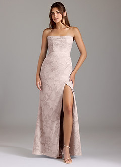 Azazie Leonis Vestidos de damas de honor Vestido de Rosa Rubor de Devorado Floral de Corte Recto Convertible con Sin tirantes image1