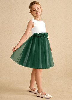 Azazie Louisa Flower Girl Dresses Ivory Dark Green A-Line Sleeveless Tulle Dress image5