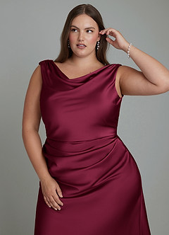 Azazie Kieryn Vestidos de damas de honor Vestido Borgoña de Satén Elástico de Corte Sirena con Plisado image5
