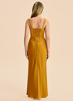 Azazie Agustina Junior Butterscotch Sheath Pleated Stretch Satin Dress image2