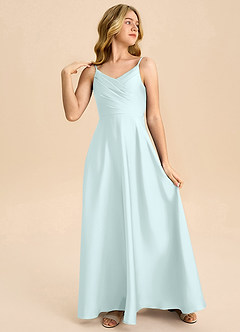 Azazie Bug Junior Robe Trapèze en Satin extensible Plissée Verre De Mer image4