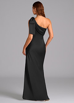 Azazie Yuanna Bridesmaid Dresses Black Mermaid One Shoulder Stretch Satin Dress image2