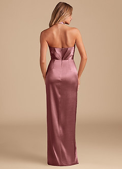 Azazie Zaya Bridesmaid Dresses Vintage Mauve Sheath Pleated Metallic Satin Dress image7