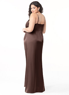 Azazie Maci Bridesmaid Dresses Ganache A-Line V-Neck Pleated Stretch Satin Dress image8