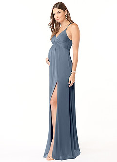 Azazie Annabelle vestidos de dama de honor de maternidad Vestido de Corte En A Cuello en V plisado Hasta el suelo Malla image4