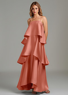 Azazie Azalea Robes de demoiselle d'honneur Robe Trapèze en Satin extensible Drapé Rose Saumon image5