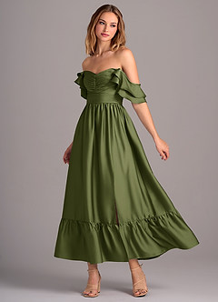 Azazie Anaya Bridesmaid Dresses Olive A-Line Sweetheart Neckline Stretch Satin Convertible Dress image3