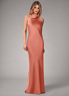 Azazie Velli Brudtärnklänningar Klä av Sjöjungfru i Stretch Satin Hög hals Laxrosa image4