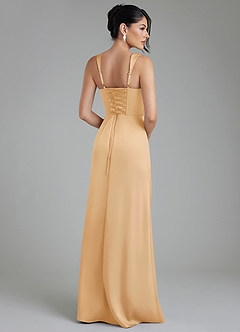 Azazie Sierra Bridesmaid Dresses Gold A-Line Corset Stretch Satin Dress image2