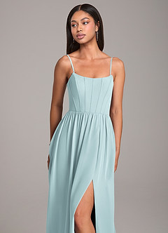 Azazie Kailee Brautjungfernkleider A-Linie mit Taschen Chiffon Kleid Nebel image2